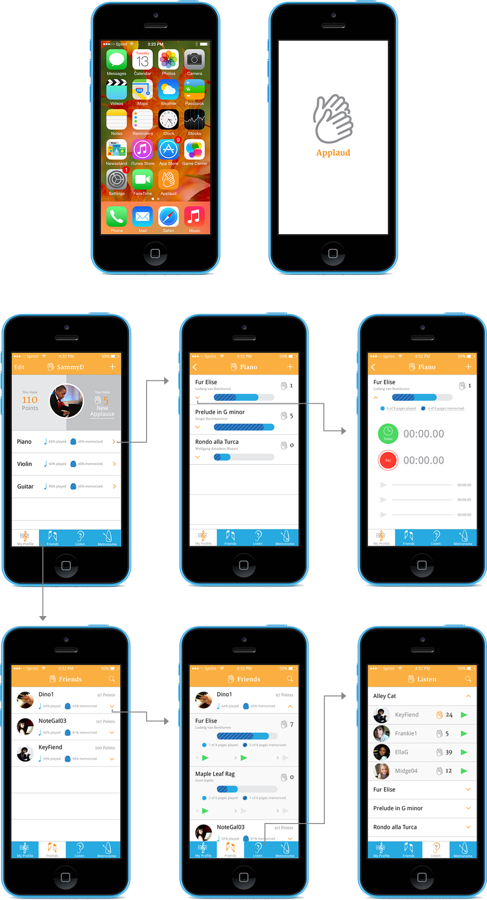 Final images of the Applaud app