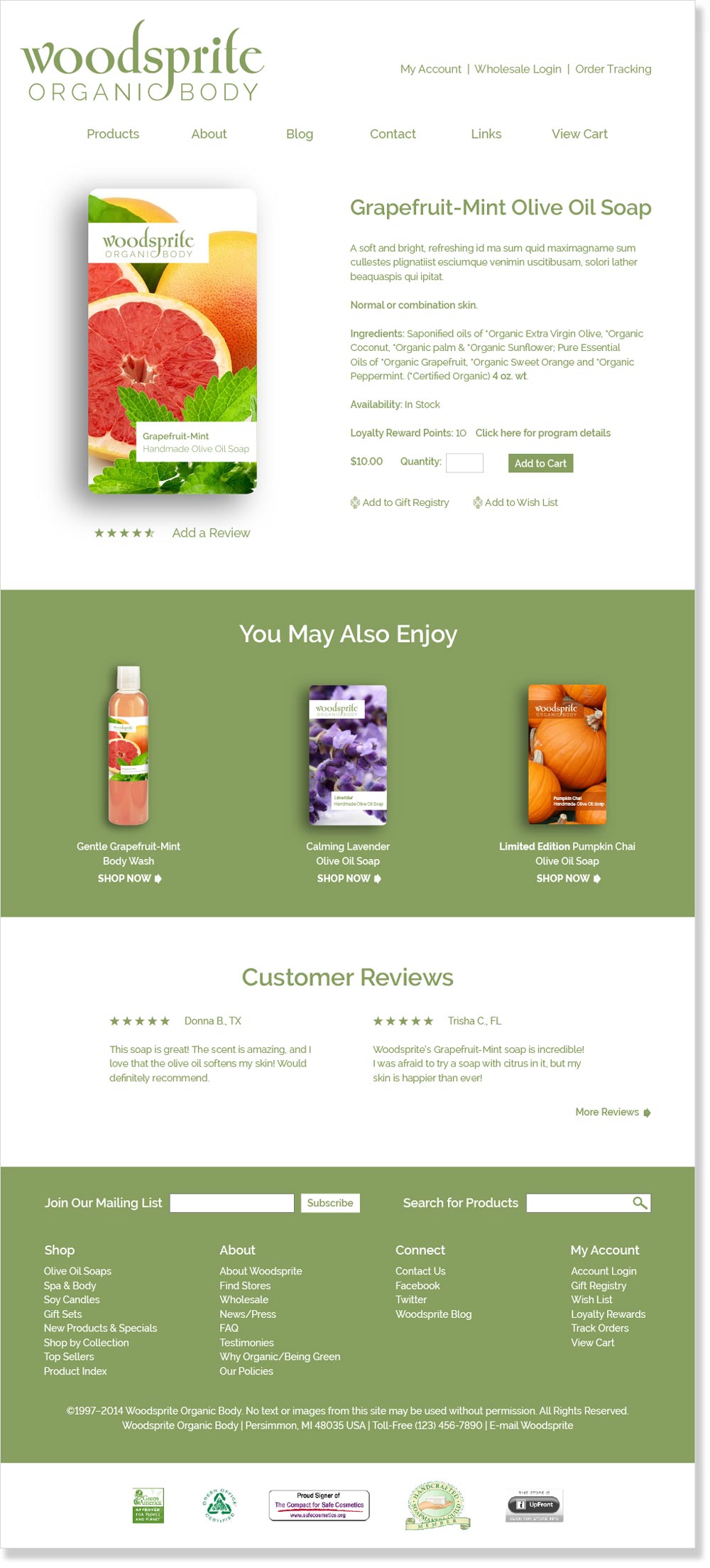 Woodsprite: website product page